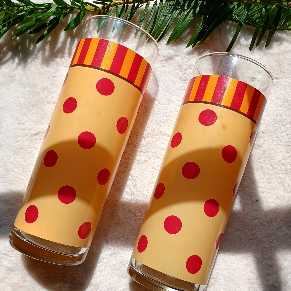FLASH SALE Set Of 2 Gail Pittman Siena Red Polka Dot Drinking Glass - Picture 7 of 7